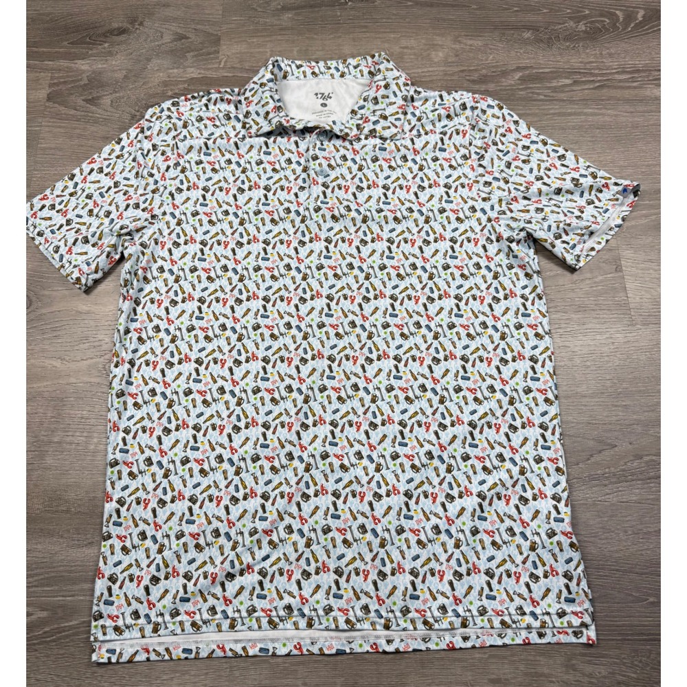1764 Golf Mens Large Performance Polo Shirt Beer Lobster Print Blue SV10022